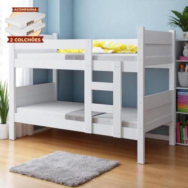 Imagem de Beliche Resistente Fortaleza em Mdf Vira 2 Camas Solteiro Branco com 2