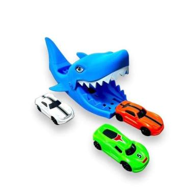 Imagem de kit Lançador de Carrinhos Tubarão ou Jacaré com 6 Carrinhos Brinquedo 