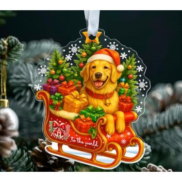 Imagem de Enfeite de Natal Golden Retriever acrílico – Filhote de cachorro Golden Retriever no trenó de Papai Noel – Animal de estimação fofo – Árvore de Natal – Presente para amantes de cães