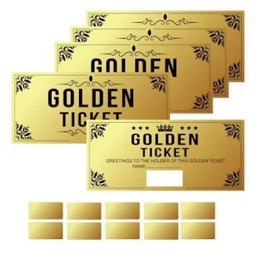 Imagem de 15 conjuntos de bilhetes dourados com envelope e adesivos, cartões de raspadinha, vales de presente surpresa, cartão de revelação como bilhete de aniversário, casamento, concerto, cinema, Natal