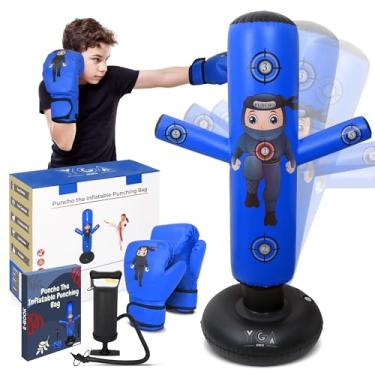 Imagem de Saco de pancadas PUNCHO para crianças: Sacos de pancadas infantis de 160 cm 3-8 com luvas, bomba, eBook PUNCHO - Conjunto de saco de boxe infantil e presente de aniversário - Saco de pancadas inflável