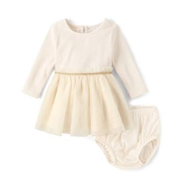 Imagem de The Children's Place Conjunto de vestido elegante de manga comprida e capa de fraldas para bebês meninas e recém-nascidos, Margarida branca, 0-3 Meses