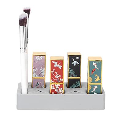 Imagem de ZJchao 12 Slot Batom Organizador Stand, Batom Storage Rack Holder Silicone Maquiagem Cosmética Display Com 8 Grandes 4 Pequenas Slots para Nail Polish Sobrancelha Lápis Jóias (GREY)
