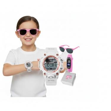 Imagem de Relogio Infantil Digital + Caixa + Óculos Sol Protecao UV Luz Pink Adolescente Criança Original Rosa