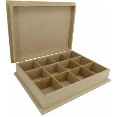Imagem de Caixa Mdf Dobradiça Com Base 12 Divisórias Artesanato