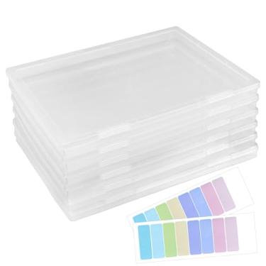 Imagem de Pacote com 6 caixas de plástico para armazenamento de fotos de 30,5 x 22 cm com adesivo, estojo organizador de fotos com trava de encaixe, recipientes de armazenamento de fotos transparentes para