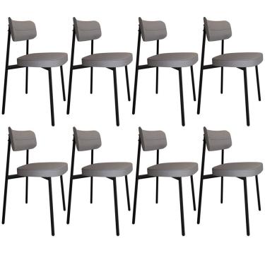 Imagem de Kit 08 Cadeiras Estofada Para Sala de Jantar Astrid Preto C01 Linho Cinza - Lyam Decor