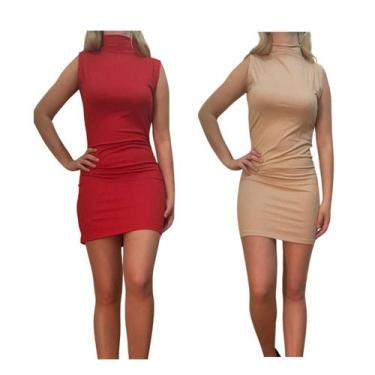 Imagem de KIT C/2 Vestidos Gola Alta Canelado - Emporio J, Vermelho, Areia, Unic