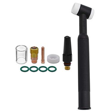 Imagem de Corpo da cabeça da tocha de soldagem TIG WP-17 SR-17 150Amp resfriado a ar e lente de gás atarracado TIG 3/81.3 cm Collet 10# Pyrex Cup Kits consumíveis 10 peças