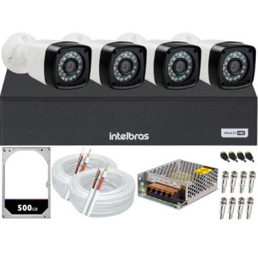 Imagem de Kit Cftv 4 Câmeras Segurança 1080p Full hd Dvr Intelbras 200m de cabo 