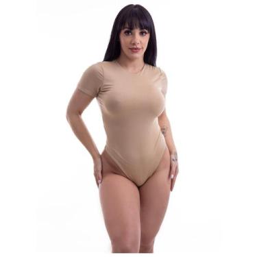 Imagem de Body Manga Curta Feminino Gola Careca Redonda Casual - Generica, Bege,