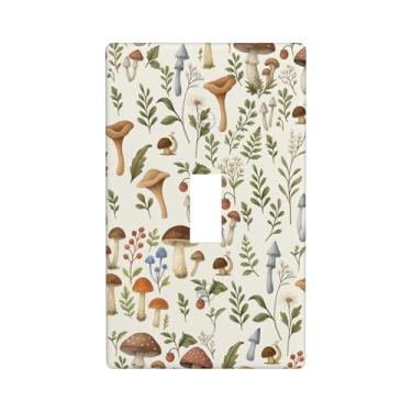 Imagem de Placa decorativa para interruptor de luz floral de cogumelo rústico – 1 placa de parede de balancim individual, placa frontal moderna para banheiro, cozinha, decoração de casa, capas de placa de