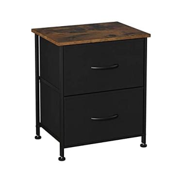 Imagem de GRFIT Mesa de cabeceira pequena com caixa de tecido removível, mesa de centro pequena para sala de estar, mesa de cabeceira com 2 gavetas