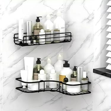 Imagem de Prateleiras Suporte Com Adesivos Para Parede Banheiro Cozinha Lavanderia Shampoo Sabonete (RETANGULAR + CANTO)
