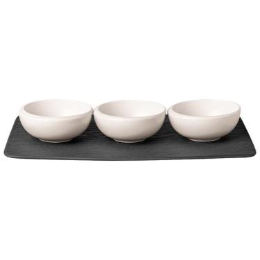 Imagem de Conjunto de Bowls e Bandeja de Servir com Capacidade de 110mL, Estilo Minimalista, Material de Porcelana Premium, Formato Redondo e 4 Peças