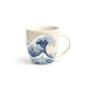 Imagem de Caneca azul BM Hokusai's Bone China – Charme japonês vintage de 430 g 12,5 x 13 x 17,5 cm | Copo grande capacidade chocolate quente café e chá - presente de aniversário dos namorados - seguro para