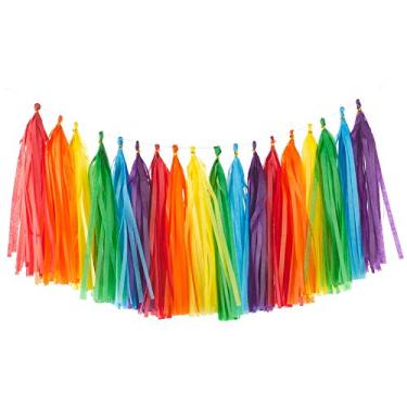 Imagem de YESON Borlas de papel de seda arco-íris decoração colorida de bandeira de guirlanda de festa, kits faça você mesmo, pacote com 30