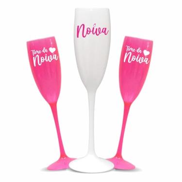 Imagem de Kit 6 Taças Espumante 190ml Acrílica - Personalizadas Chá de lingerie despedida de solteira madrinhas Bride Noiva (Taça Rosa Glitter - NOIVA)