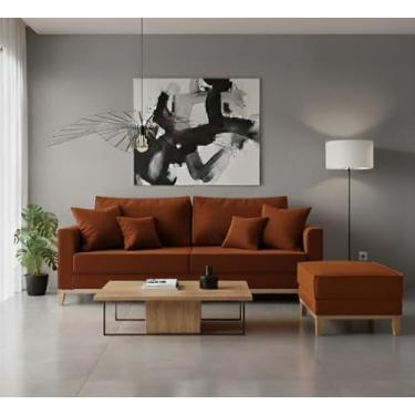 Imagem de Conjunto Sofá Beny e Puff Beny, 2 Peças, Tecido Linho. (Terracota)