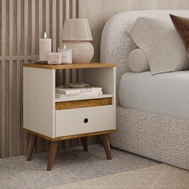 Imagem de Mesa de Cabeceira Pequena Off White/Branco/Preto – Modelo Ted com Gaveta Única (OffWhite)