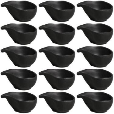 Imagem de Kit 15 Molheiras 40ml Cerâmica Preto Matte Restaurante Orgânico Japonê