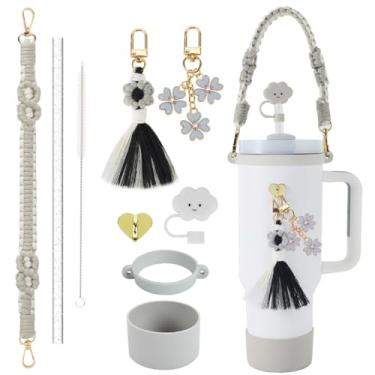 Imagem de Acessórios decorativos para garrafa de água esportiva Stanley Cup Tumblers Essentials Cup Strap and Flower Jewelry Charms Set para 400 ml, 850 g, 1,134 g