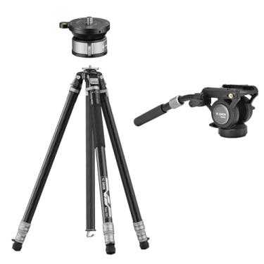 Imagem de YC ONION Tako T23Tripé de fibra de carbono com cabeça de tigela de 52 mm e cabeça fluida FH60S, rosca superior de 3/8", suporte de tripé de viagem para câmeras DSLR e filmadoras (carga de 22 lb)