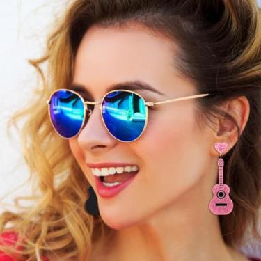 Imagem de 2 pares de brincos criativos de acrílico para guitarra, punk, baixo, divertido, instrumento musical, joias femininas