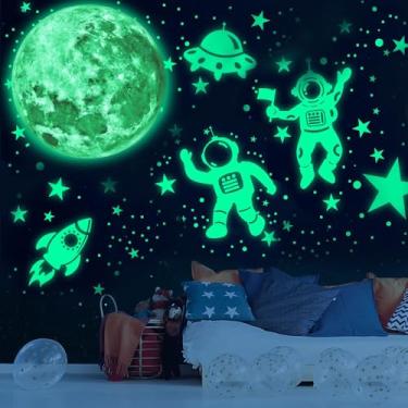 Imagem de 2 folhas/conjunto de adesivos luminosos astronauta planeta adesivos de parede fundo de papel decoração de sala de estar autoadesivo