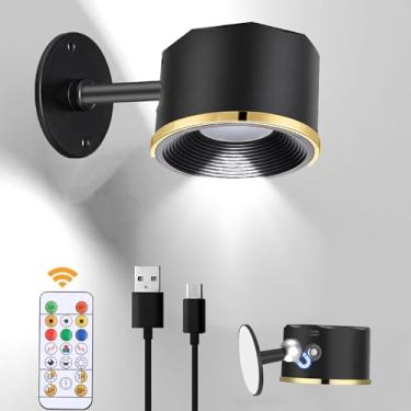 Imagem de MIOBLUE Luz de leitura LED montada na parede, arandela de parede sem fio com controle remoto, luz de parede magnética de rotação de 360°, luz de pintura RGB com regulável para salas de estar, quartos