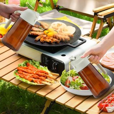 Imagem de Pulverizador de azeite de oliva de vidro de 470 ml para cozinhar dispensador de óleo 2 em 1 para cozinhar fritadeira a ar e salada frasco de spray premium de grau alimentício bege, marrom