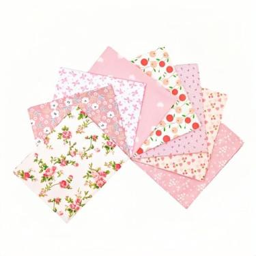 Imagem de Pacote com 8 quadrados de tecido de algodão, pacotes de tecido com estampa floral rosa para costura, acolchoamento, patchwork e artesanato (49,8 x 49,8 cm)