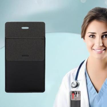 Imagem de Protetor de bolso, bolsa de couro PU para homens e mulheres, organizador de bolso para camisas, jalecos de laboratório, calças - várias finalidades para canetas, ponteiros, lápis - preto