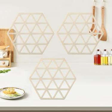 Imagem de Trivets para pratos quentes, panelas e frigideiras, almofadas quentes de silicone resistente ao calor, suportes multiuso para bancadas e mesas de cozinha, design moderno (padrão triangular, bege)