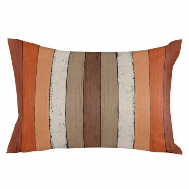 Imagem de Fronha listrada laranja com textura de madeira vintage manchada e macia, capa de almofada decorativa com zíper oculto para cama, sofá e sofá