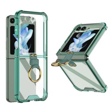 Imagem de Capa luxuosa de armadura para airbag, para samsung galaxy z flip 5 zflip 4 flip5, amortecedor tpu acrílico transparente, anel verde, para samsung z flip 4
