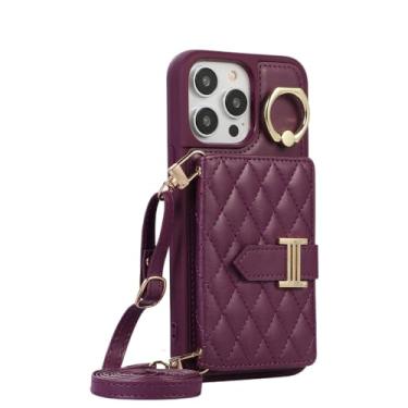 Imagem de Carteira de anel crossbody com porta-cartão capa de telefone para iPhone 15 14 13 12 11 Pro Max 7 8 Plus XR X XS Capa de couro, roxo profundo, para iPhone 7Plus (8Plus)