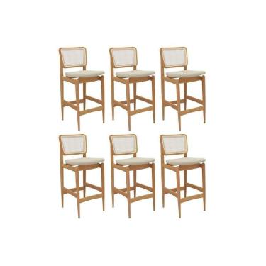 Imagem de Banqueta Sala De Jantar Liz 1bmm009ca Premium Madeira Maciça Kit 6 Un Carvalho-linho Bege Argila-tela Bege - Kappesberg