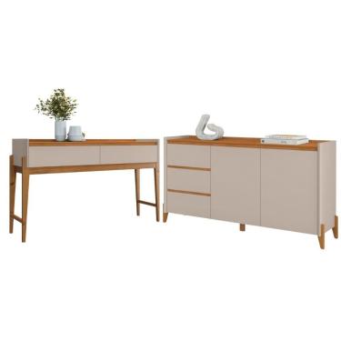 Imagem de Conjunto Buffet Aparador Para Sala 3 Gavetas Lens Cedro Off White + Aparador Para Sala 2 Gavetas Lens Cedro Off White