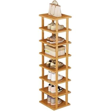 Imagem de Sapateira Vertical Pequena Sapateira Prateleira Alta Para Espaços Estreitos Sapateiras Independentes Para Entrada Sapateira De Bambu Organizador Para Quarto De Canto De Armário, 8tier