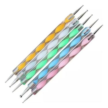 Imagem de Kit Profissional de 5 Boleadores com Ponta Dupla para Decoração de Unhas, Manicure e Arte em Unhas