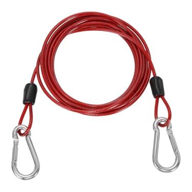 Imagem de PATIKIL Cabo de aço de segurança de 2 m (199,9 cm) com gancho de pressão, 1 peça de corda de fio flexível de laço duplo revestido de PVC, corrente de segurança para bagagem de viagem ao ar livre