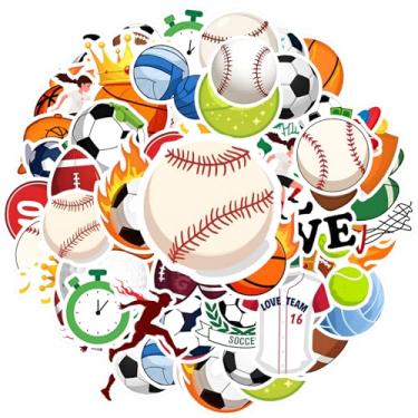 Imagem de 50 peças de adesivos esportivos de desenho animado para crianças meninos adesivos de garrafa de água esportiva de vinil à prova d'água adesivos de bola esportiva para meninas bebês fãs de esportes