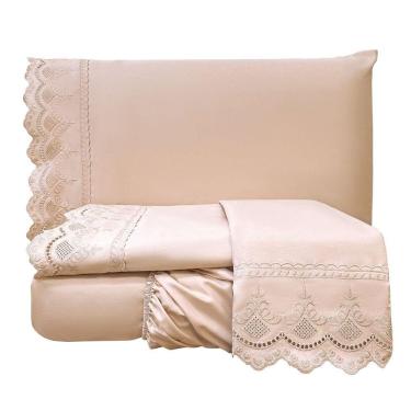 Imagem de Jogo De Cama Lençol Queen Supremo 3 Peças Micropercal 300 Fios Rosê 100% Poliéster