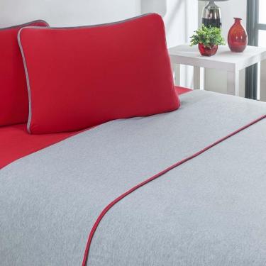 Imagem de Jogo De Cama Malha Lençol 100% Algodão Urbano 4 Peças Casal - Vermelho-mescla