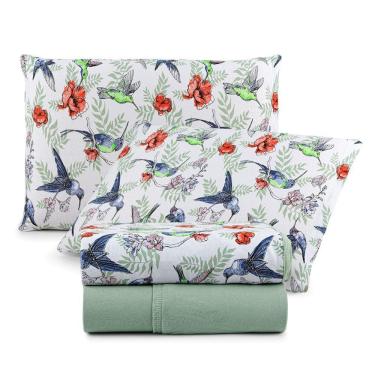 Imagem de Jogo De Cama Lençol Sonho Bom Casal Em Malha 4 Peças Verde 100% Algodão