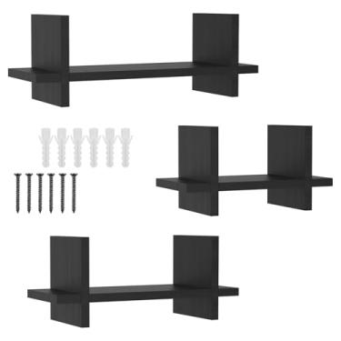 Imagem de KHZSPP Pacote com 3 prateleiras flutuantes para armazenamento de decoração de parede, prateleiras de parede modernas de madeira para quarto, sala de estar, cozinha, banheiro, resistente e durável