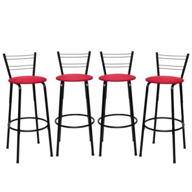 Imagem de Banqueta Altas Flórida Estrutura Preta 70cm Para Balcão Cozinha, Bar, Bistrô, Americano Kit 04 Unidades - Itagold (Vermelho)