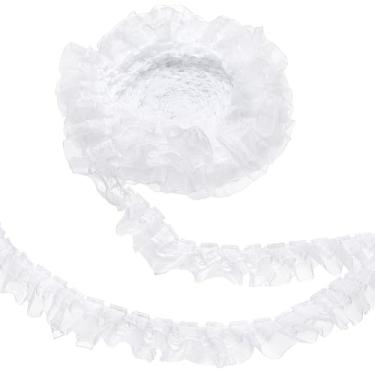 Imagem de PH PandaHall Acabamento de fita de renda branca com babados de 3,5 cm de largura, acabamento de costura em tecido de poliéster para artesanato, fantasia, fronhas, enfeites de casamento, Natal