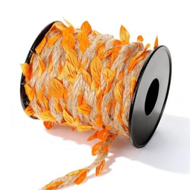 Imagem de Fita de fio de juta natural com folhas de laranja artificiais, guirlanda de videira rústica de 10 metros, barbante de serapilheira trançado para artesanato, festa na selva, decoração de casamento